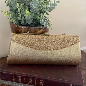 VINTAGE 60s-70s Gold Lame & Gold Glitter Clutch Purse.  With or Without chain